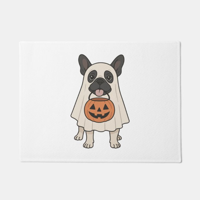 Felpudo Fantasma de perro de Halloween en el Bulldog franc (Anverso)