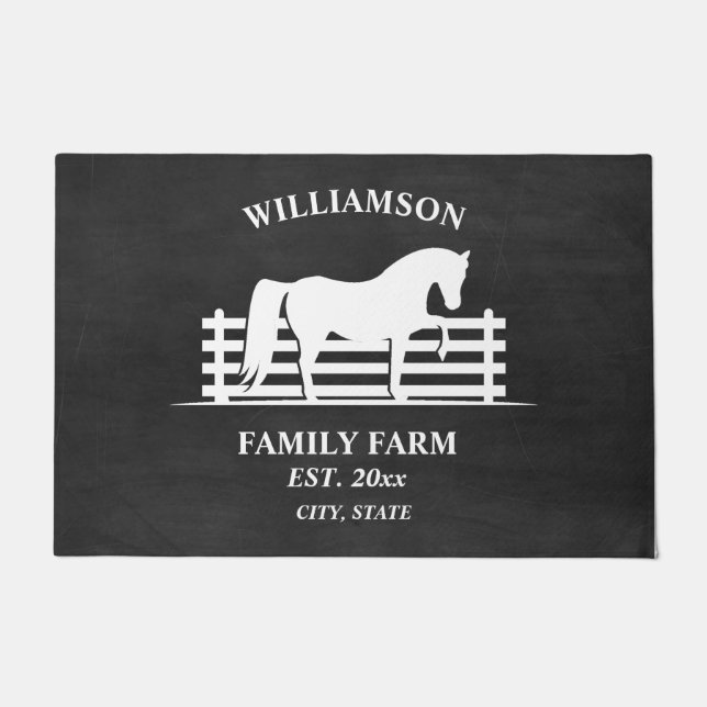 Felpudo Farm Ranch Horse Black Chalkboard White Family (Anverso)