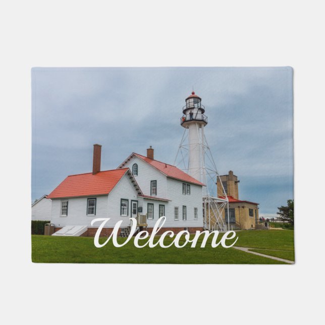 Felpudo Faro de Whitefish Point Bienvenidos a Doormat (Anverso)