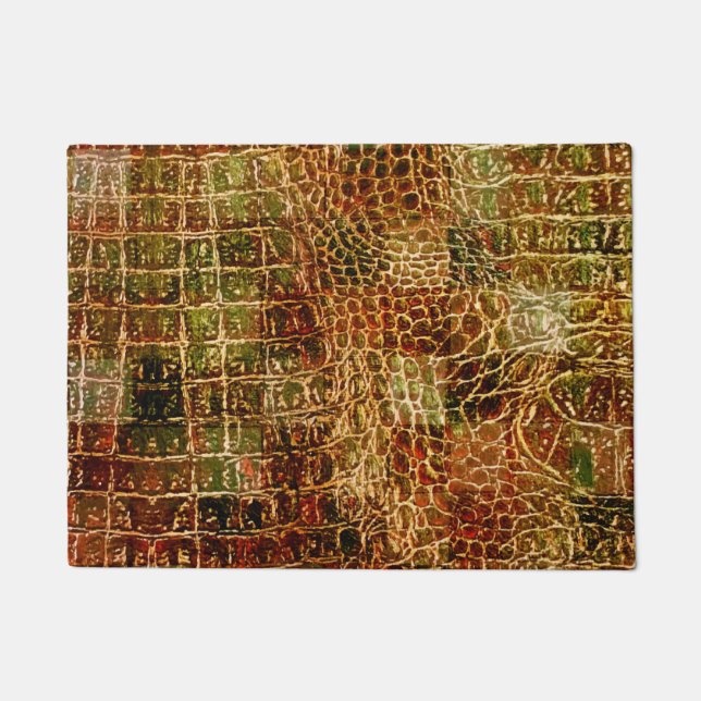 Felpudo Faux Alligator Animal Piel Cuero Rojo Marrón (Anverso)