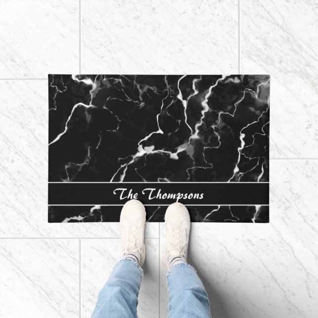 Felpudo Faux Black Marble Texble Look With Personalizado T (Interior)