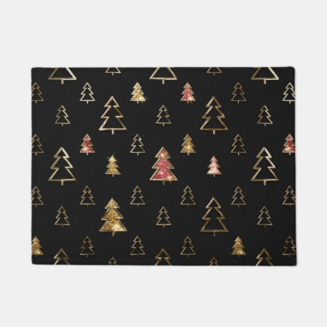 Felpudo Faux de Navidad Metalizado Árboles navideños en ne (Anverso)