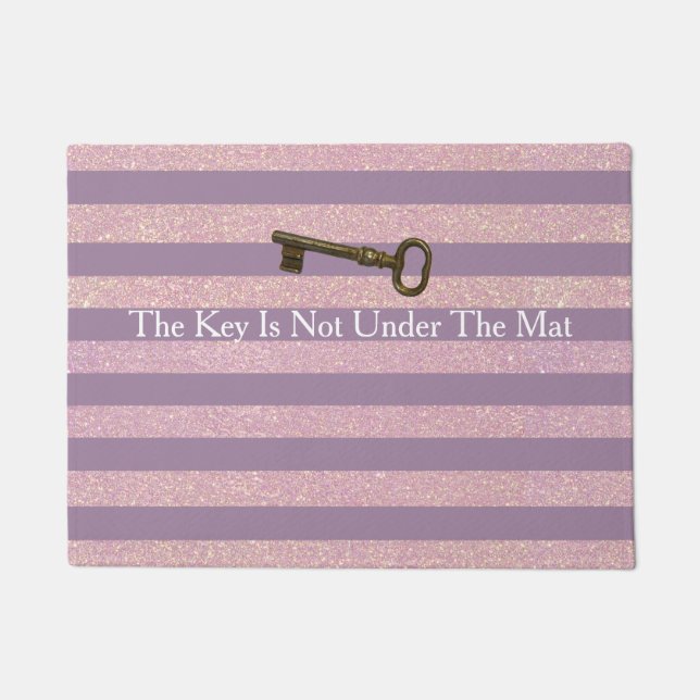 Felpudo Faux Purpurinas Púrpura Rosa Stripes Gracioso Glam (Anverso)