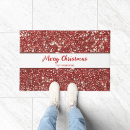 Felpudo Faux Red Purpurina Textura mira Feliz Navidad