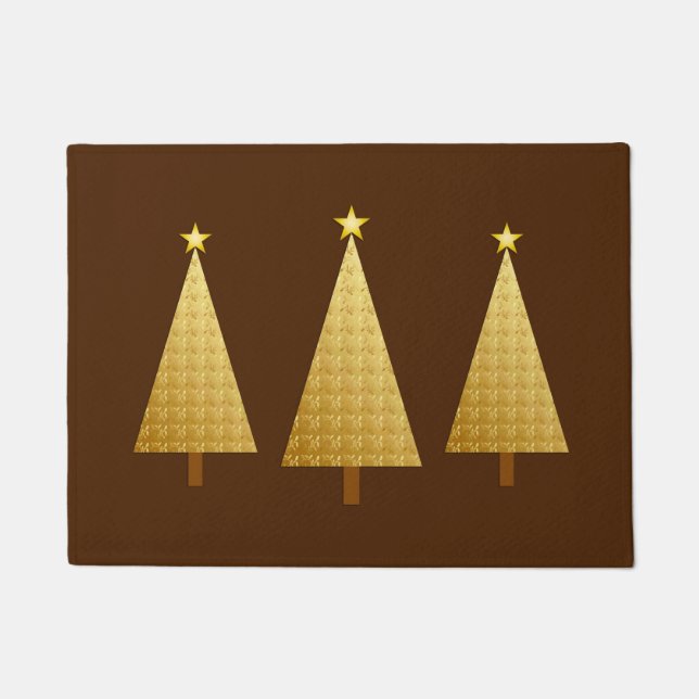 Felpudo Faux Relieve metalizado dorado Árbol de Navidad mo (Anverso)