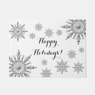 Felpudo Faux Silver Wins Snowflakes Happy Holidays
