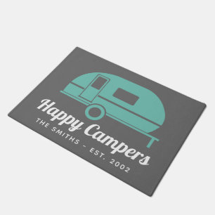Felpudo Felices campanas de gris y Verde azulado camping
