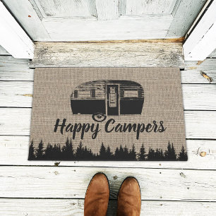 Felpudo Felices campistas acampan la selva ruidosa borrega