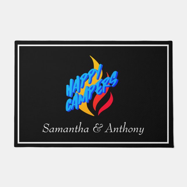 Felpudo Felices Campistas Cualquier Nombre RV Cabina con m (Anverso)