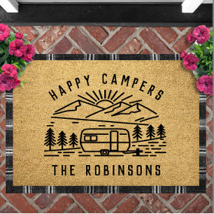 Felpudo Felices Campistas Nombre de Familia Personalizado