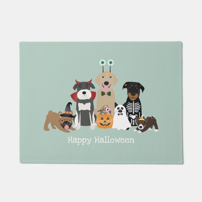 Felpudo Felices disfraces Mascotas de Halloween (Anverso)