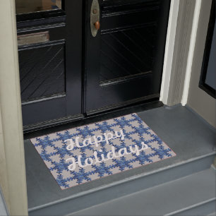 Felpudo Felices fiestas Blue Hydrangea Snowflake Dote Mat