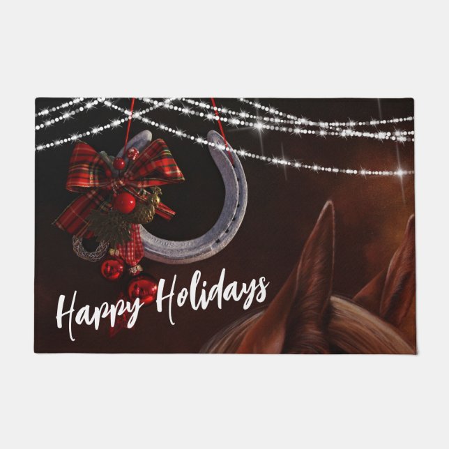 Felpudo Felices fiestas de caballos y Navidades de herradu (Anverso)