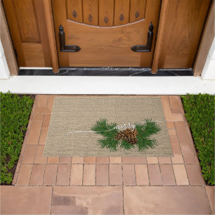 Felpudo Felices Fiestas Faux Jute Burlap Pattern Doormat