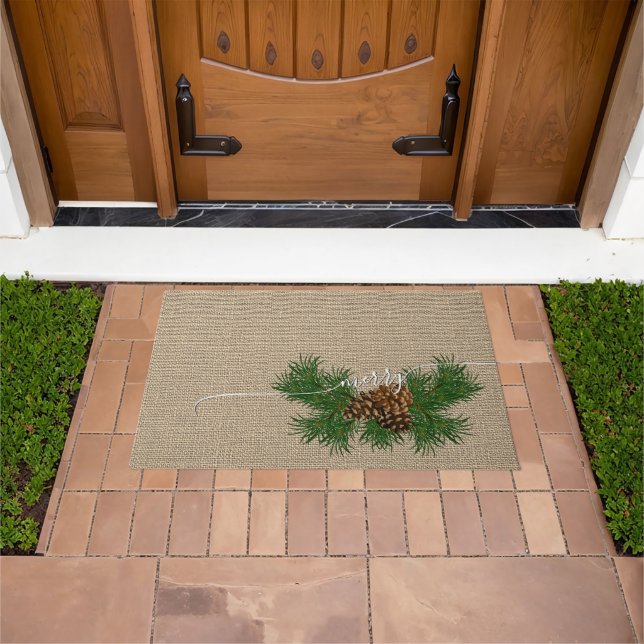 Felpudo Felices Fiestas Faux Jute Burlap Pattern Doormat (Exterior)