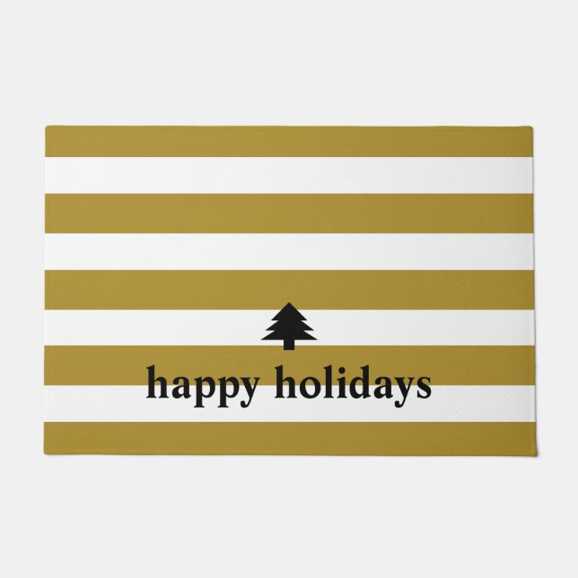 Felpudo Felices Fiestas Navidades con rayas de oro (Anverso)