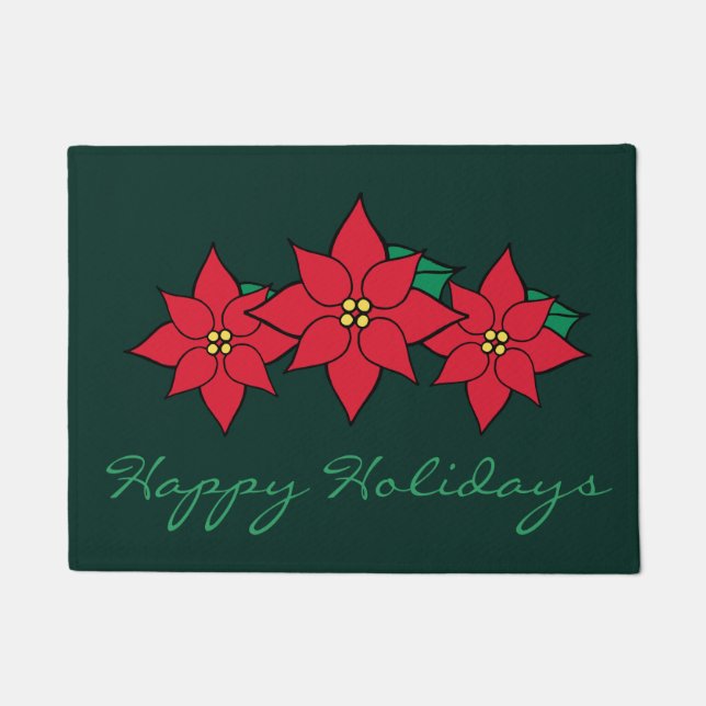Felpudo Felices fiestas Poinsettia Doormat (Anverso)
