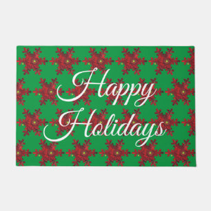 Felpudo Felices fiestas Red Daisy Snowflake Door Mat