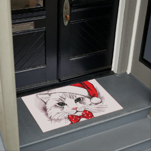 Felpudo Felices Navidad del gato blanco lindo