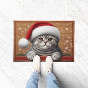 Felpudo Felices Navidades Escoceses, felino navideño