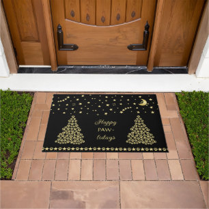 Felpudo Felices Pawlidays, árbol de navidad Gold brillante