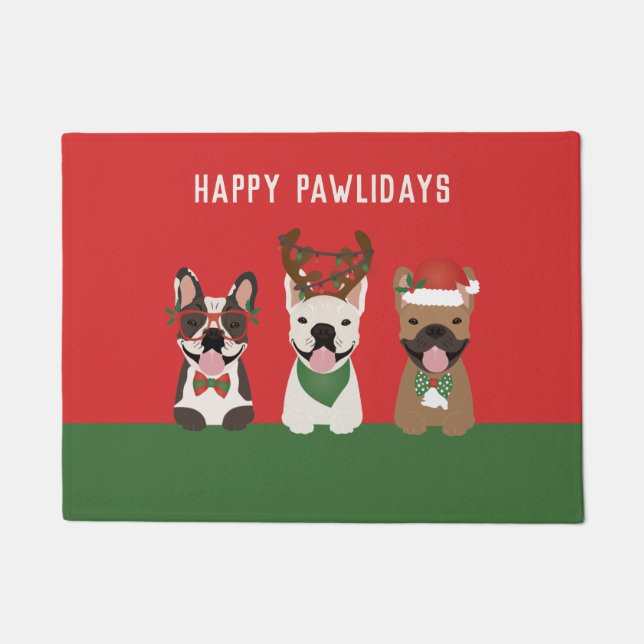 Felpudo Felices Pawlidays Bulldoges franceses (Anverso)