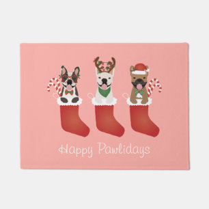 Felpudo Felices Pawlidays Navidades de Bulldoges franceses