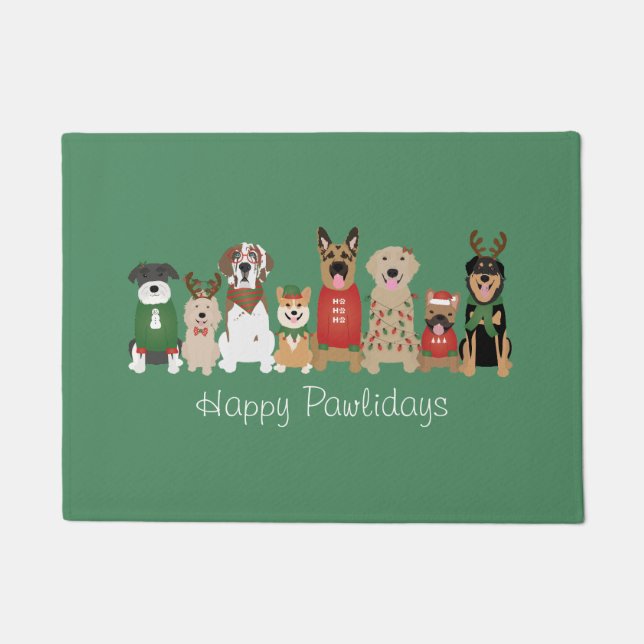 Felpudo Felices Pawlidays Perros Red Green (Anverso)