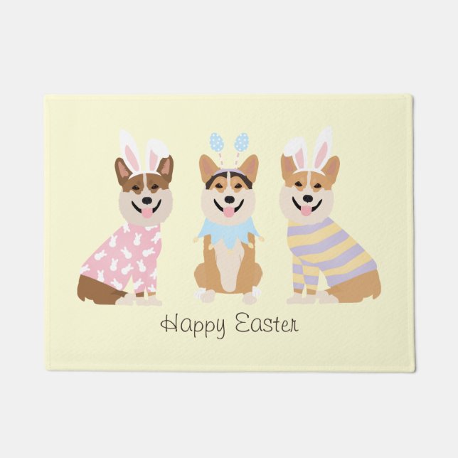 Felpudo Felices perros Corgi galeses de Pascua (Anverso)