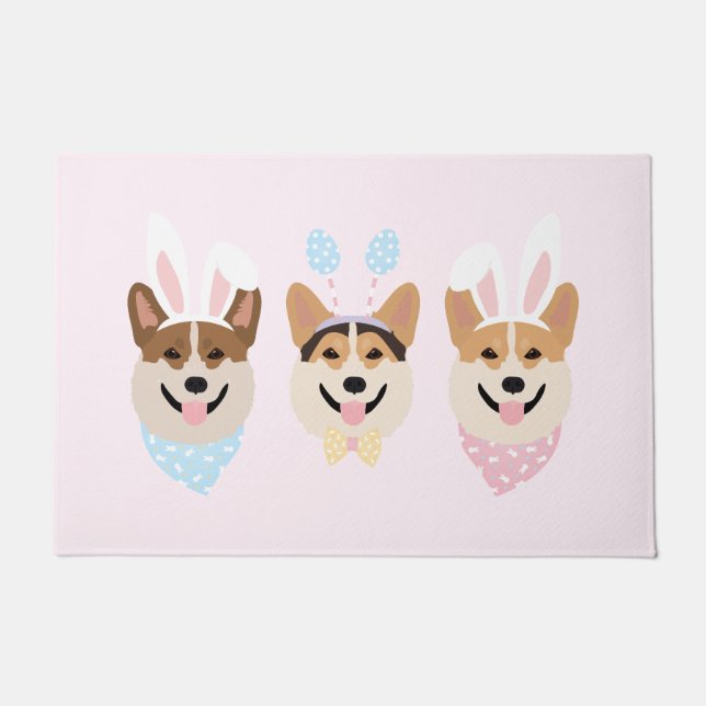 Felpudo Felices perros Corgi galeses de Pascua (Anverso)