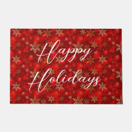 Felpudo Felices vacaciones con copos de nieve de oro