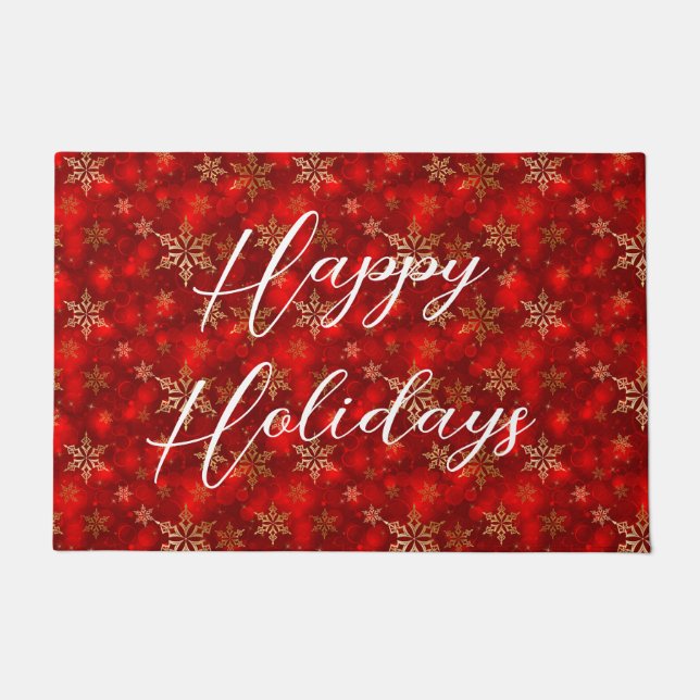 Felpudo Felices vacaciones con copos de nieve de oro (Anverso)