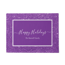 Felices vacaciones purpurina púrpura nombre famili