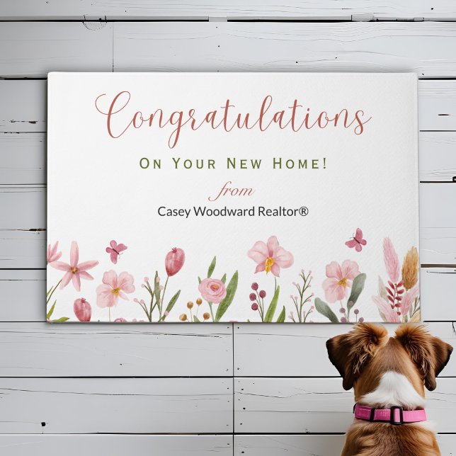 Felpudo Felicitaciones Realtor Flores Rosa Personalizadas (Subido por el creador)