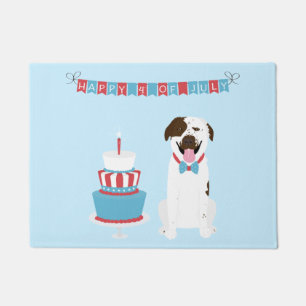 Felpudo Feliz 4 de julio Perro Rojo Azul Blanco
