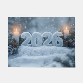 Felpudo feliz año nuevo 2026 vela nevada 