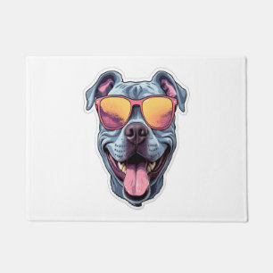 Felpudo Feliz azul Pitbull con gafas de sol
