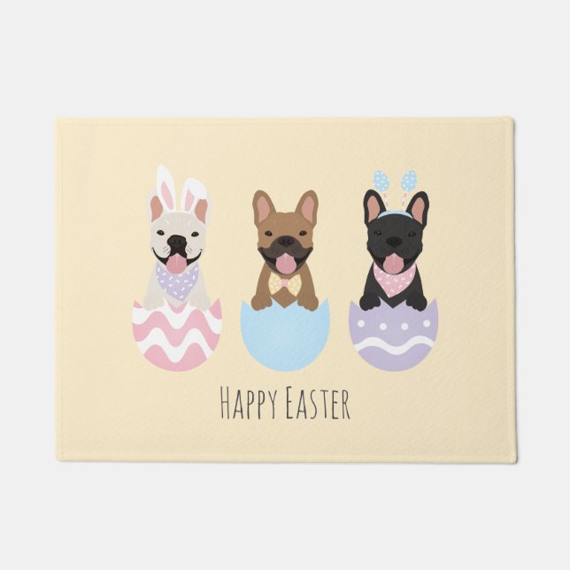 Felpudo Feliz Bulldog francés de Pascua (Anverso)