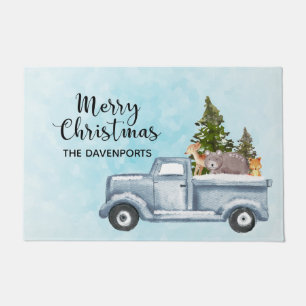 Felpudo Feliz Camión de Navidad con animales comestibles