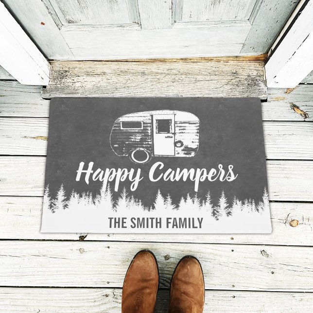 Felpudo Feliz Campers Nombre Rústico de la Familia Chalkbo (Subido por el creador)