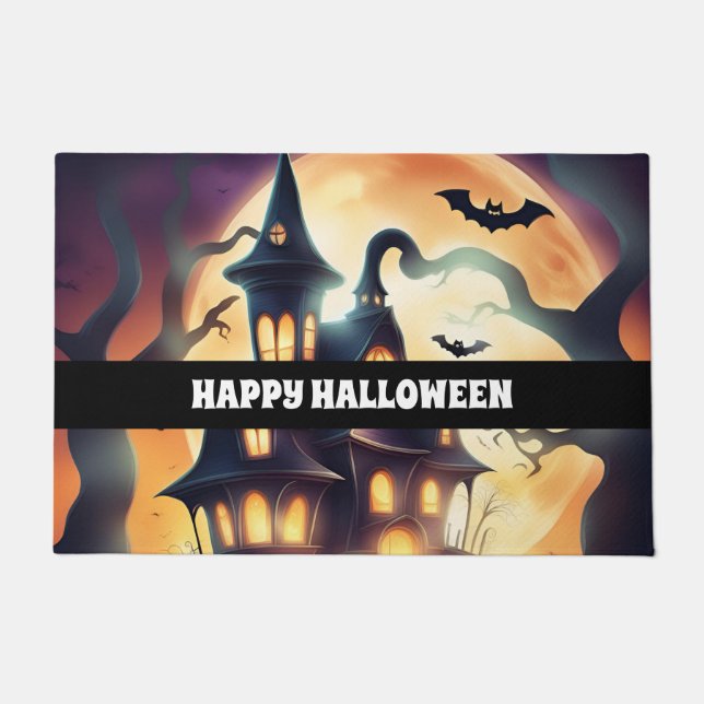 Felpudo Feliz casa de terror de Halloween (Anverso)