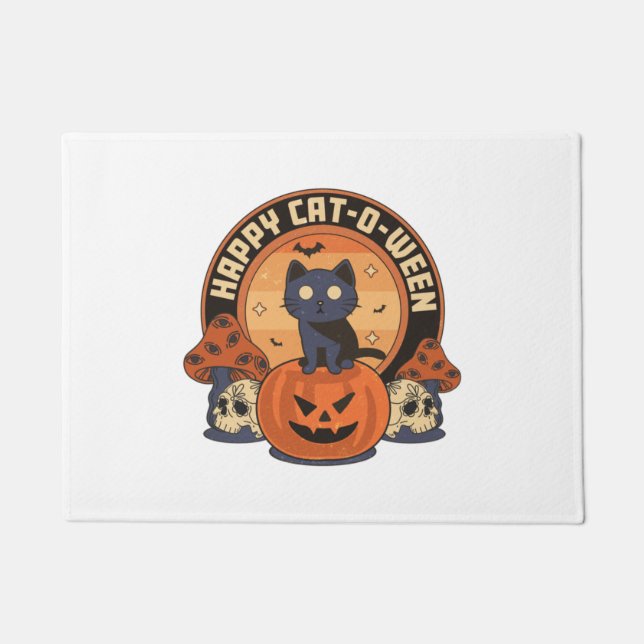 Felpudo Feliz Cat-o-ween Calabaza (Anverso)