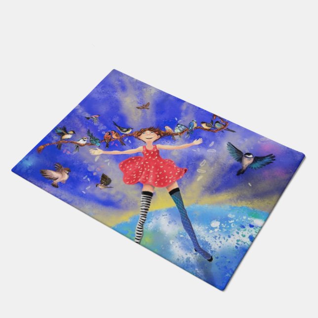 Felpudo Feliz Chica con Birds Doormat (Angular)