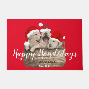 Felpudo Feliz cumpleaños lindo bulldog feliz Navidad rojo
