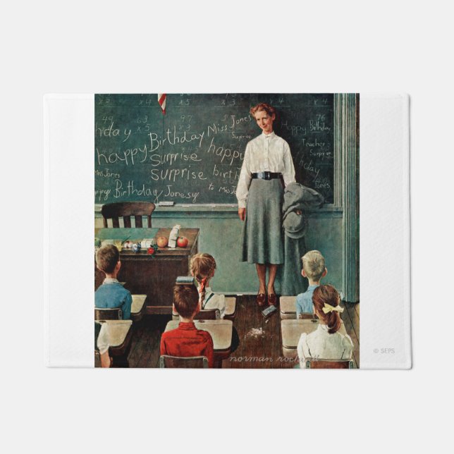 Felpudo Feliz cumpleaños, Miss Jones por Norman Rockwell (Anverso)