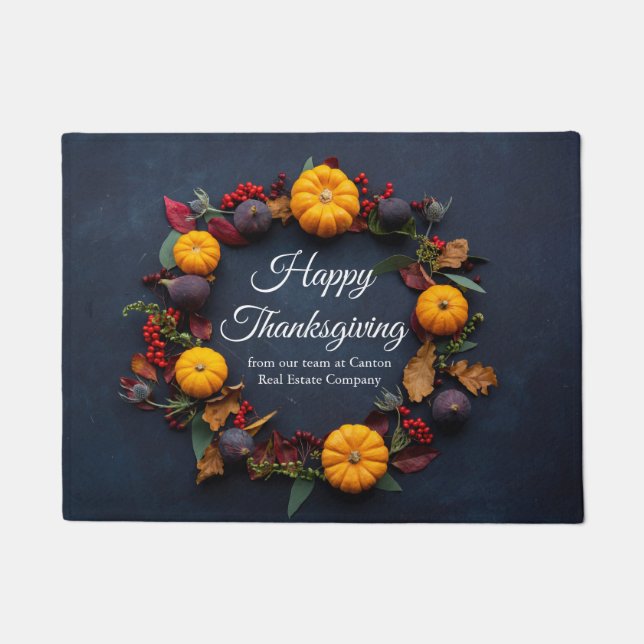 Felpudo Feliz Día de Acción de Gracias Calabaza de negocio (Anverso)