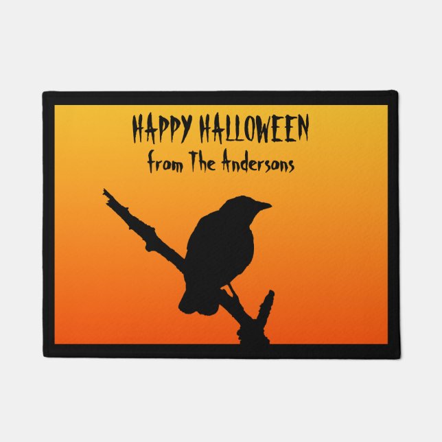 Felpudo Feliz Día de los cuervos de Halloween (Anverso)