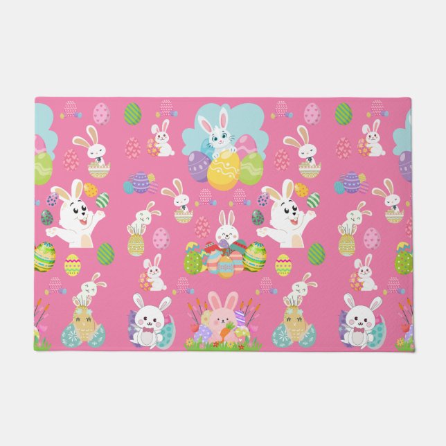 Felpudo Feliz Día de Pascua- Patrón Gracioso Conejo Y Huev (Anverso)