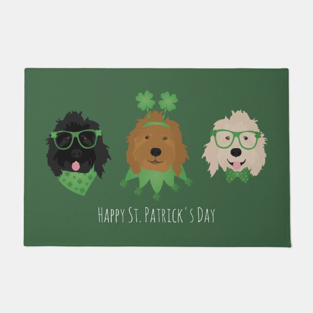 Felpudo Feliz Día de San Patricio para los perros Goldendo (Anverso)