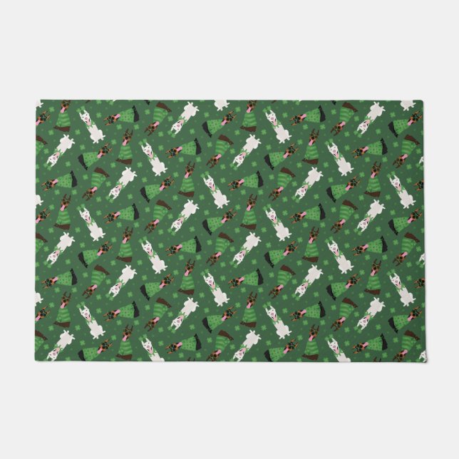 Felpudo Feliz Día de San Patrón Perros Dobermann (Anverso)